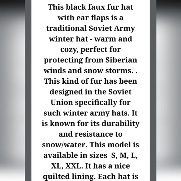 Black Faux Fur Russian Ushanka Hat - Picture 11 of 13